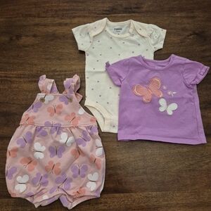 Pekkle Baby Girl's Cream & Purple Butterfly Heart Summer Set Size 3M